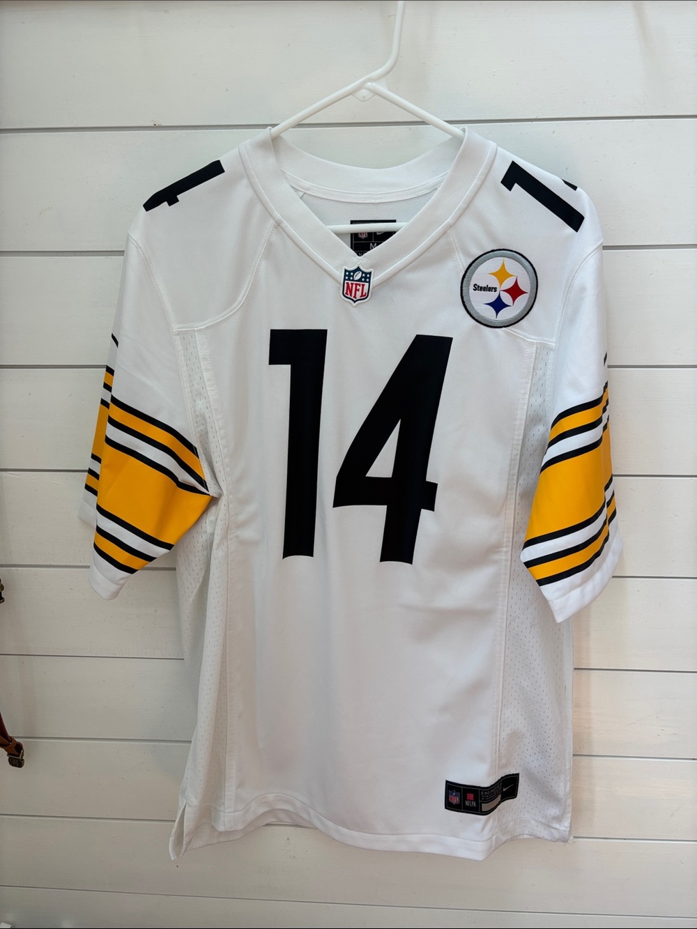 NFL Pittsburgh Steelers White and Yellow #14 Replica Jersey